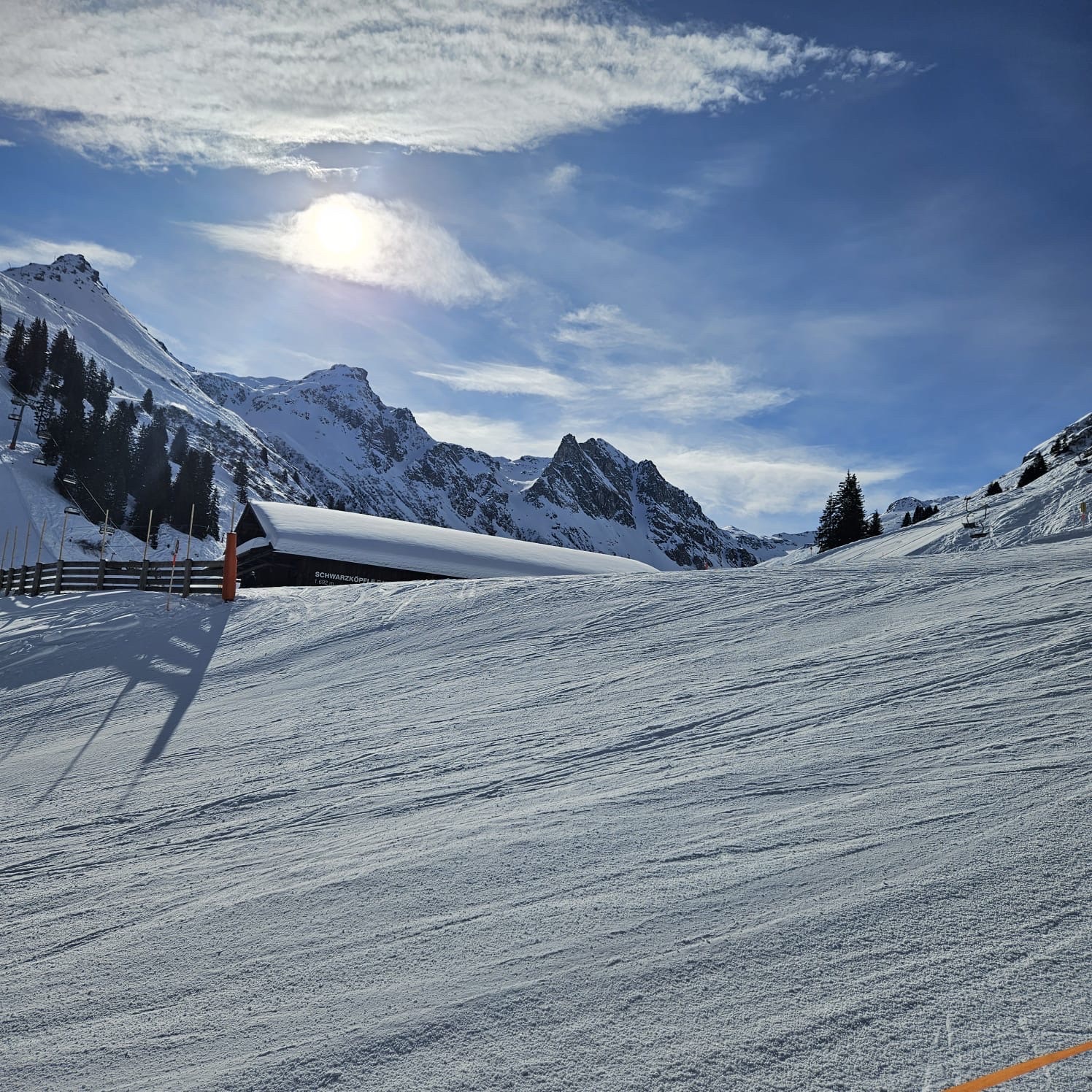 Snowy Arlberg peaks above the Lech valley
