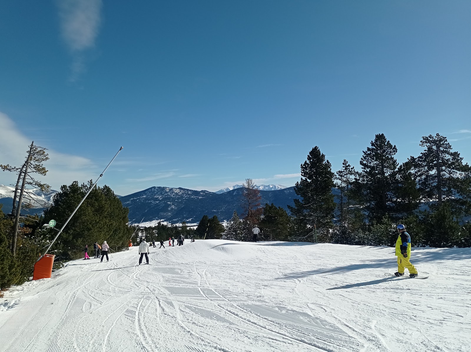 Sunny wide pistes above Les Angles in the French Pyrenees