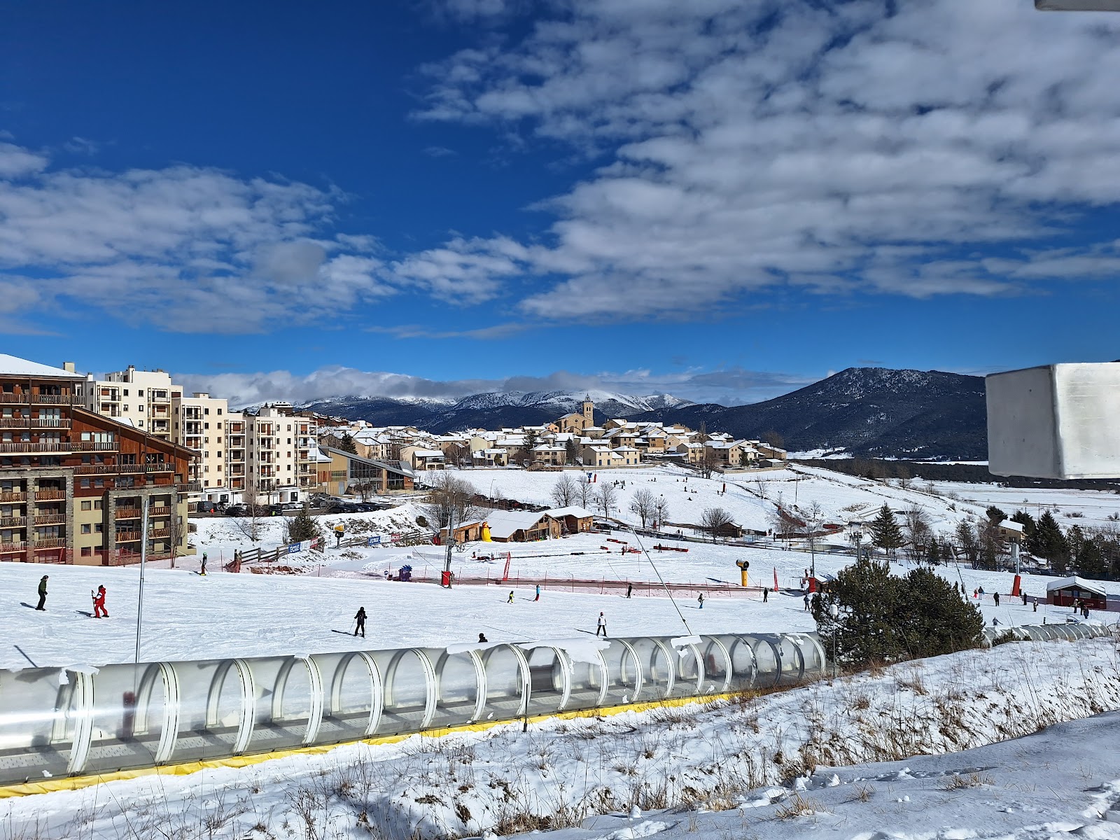 The frozen Lake Matemale below the slopes of Les Angles