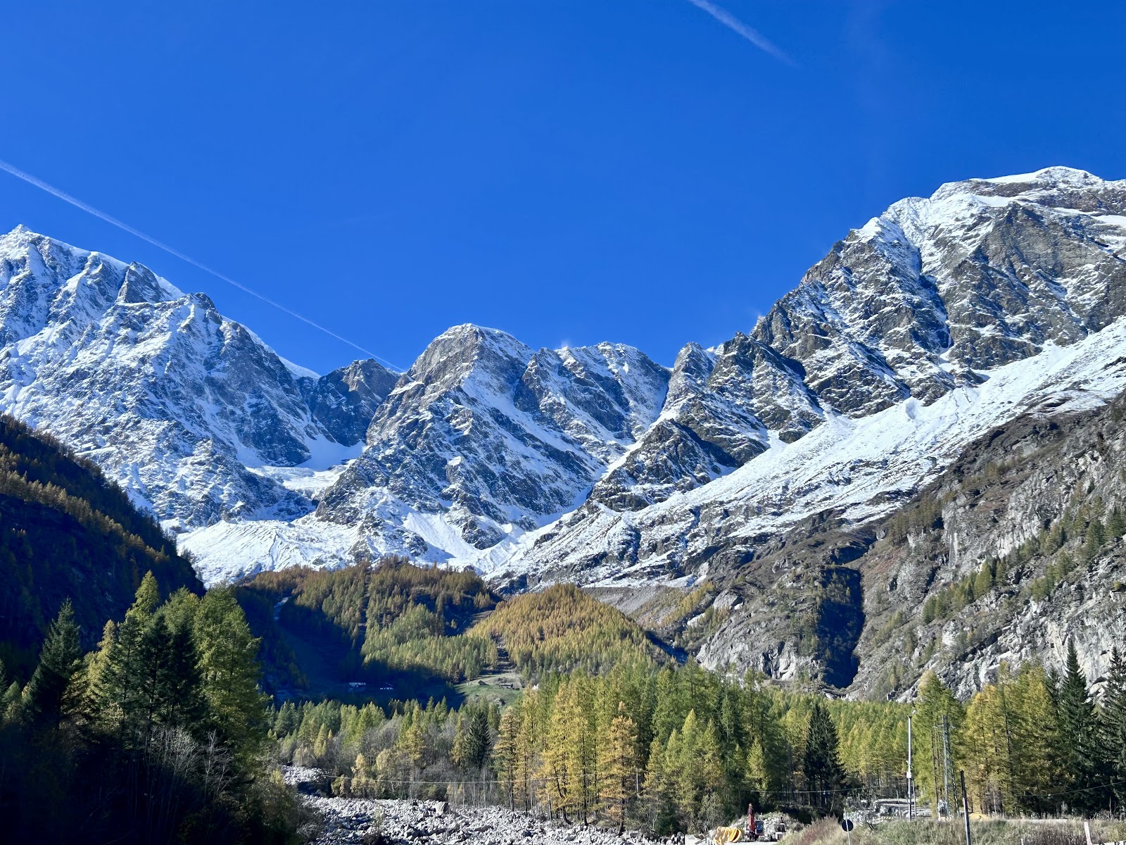 The Monte Rosa east face rising above snowy slopes at Macugnaga