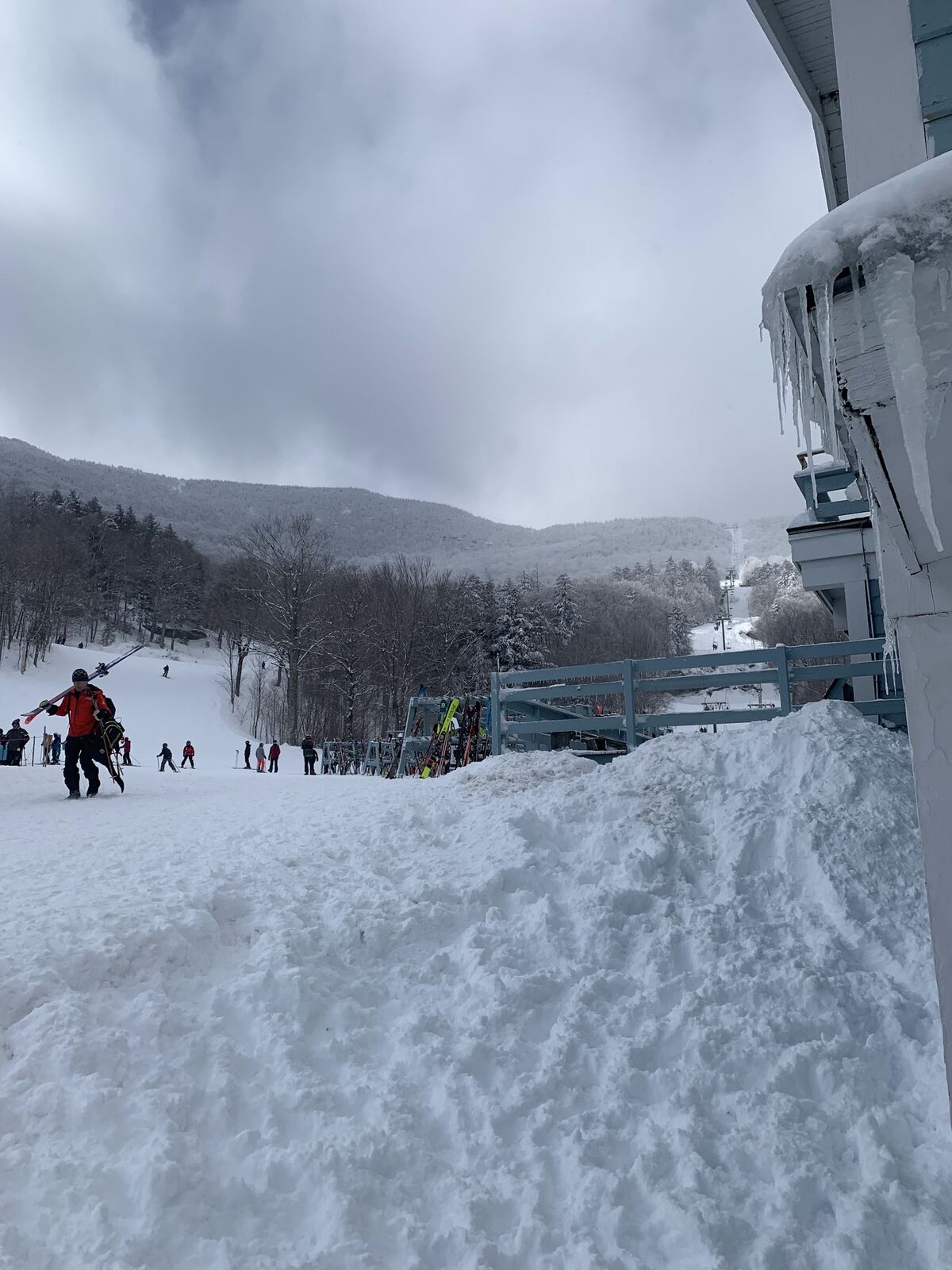 Steep natural ungroomed ski terrain through trees at Mad River Glen