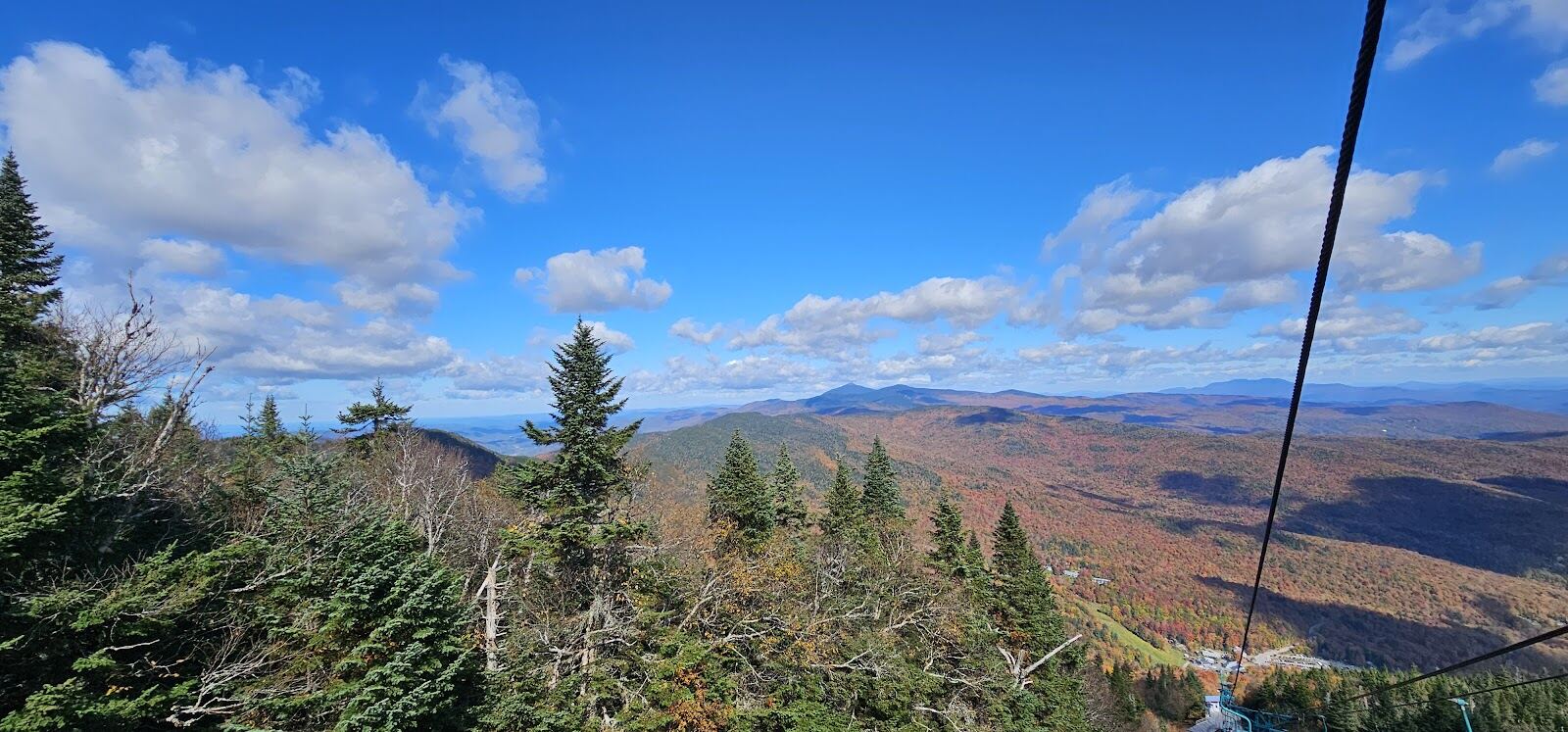 The historic single chairlift rising up the mountain at Mad River Glen