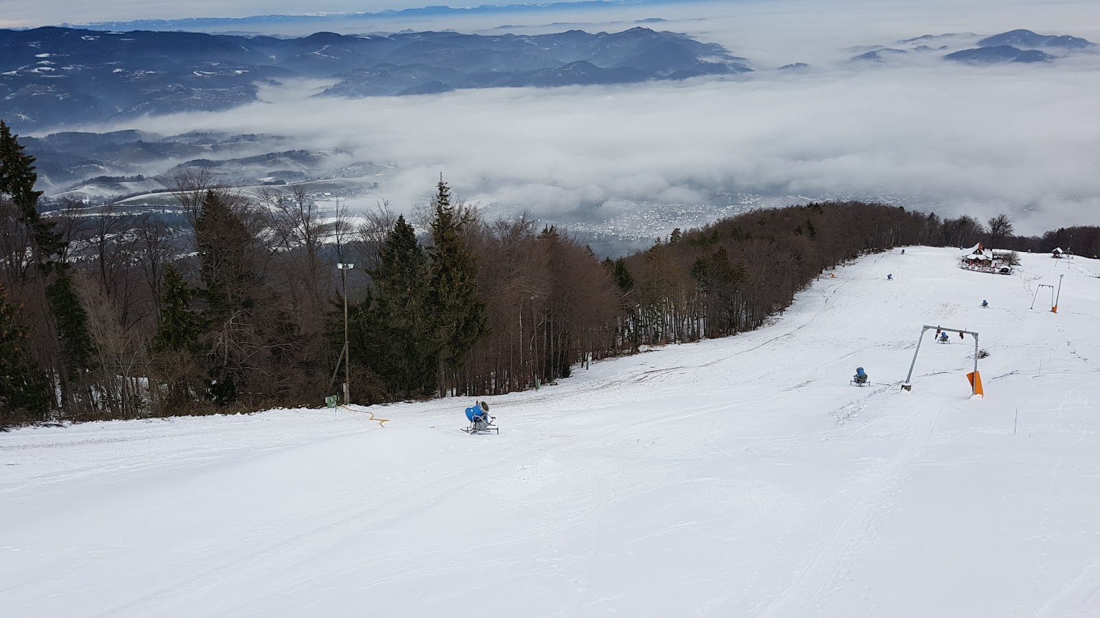 Tree lined ski pistes on the Pohorje massif above Maribor