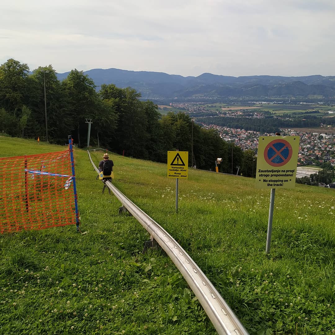 Snow covered forest slopes above the city of Maribor