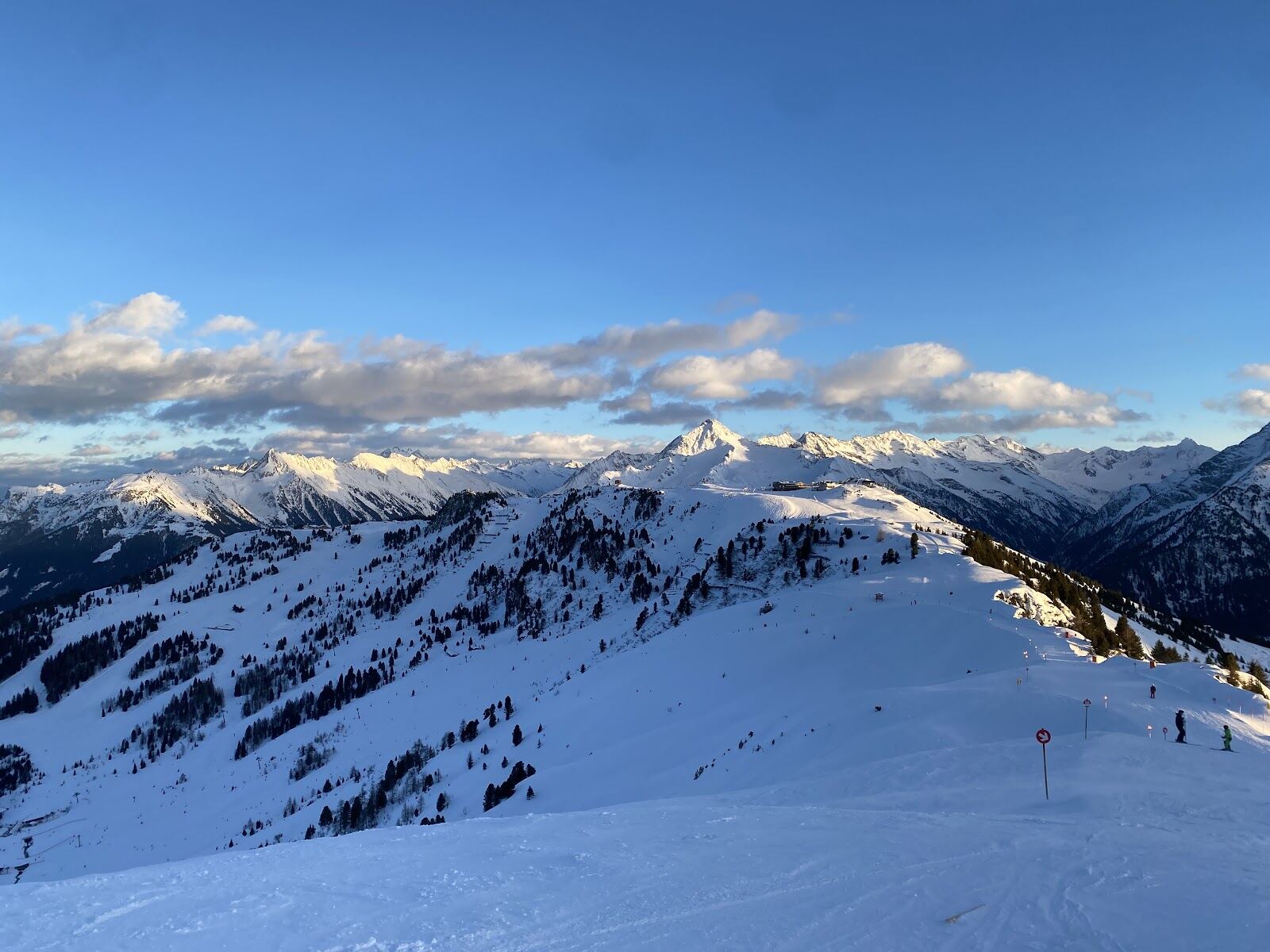 The town of Mayrhofen in the Zillertal valley with ski slopes rising above