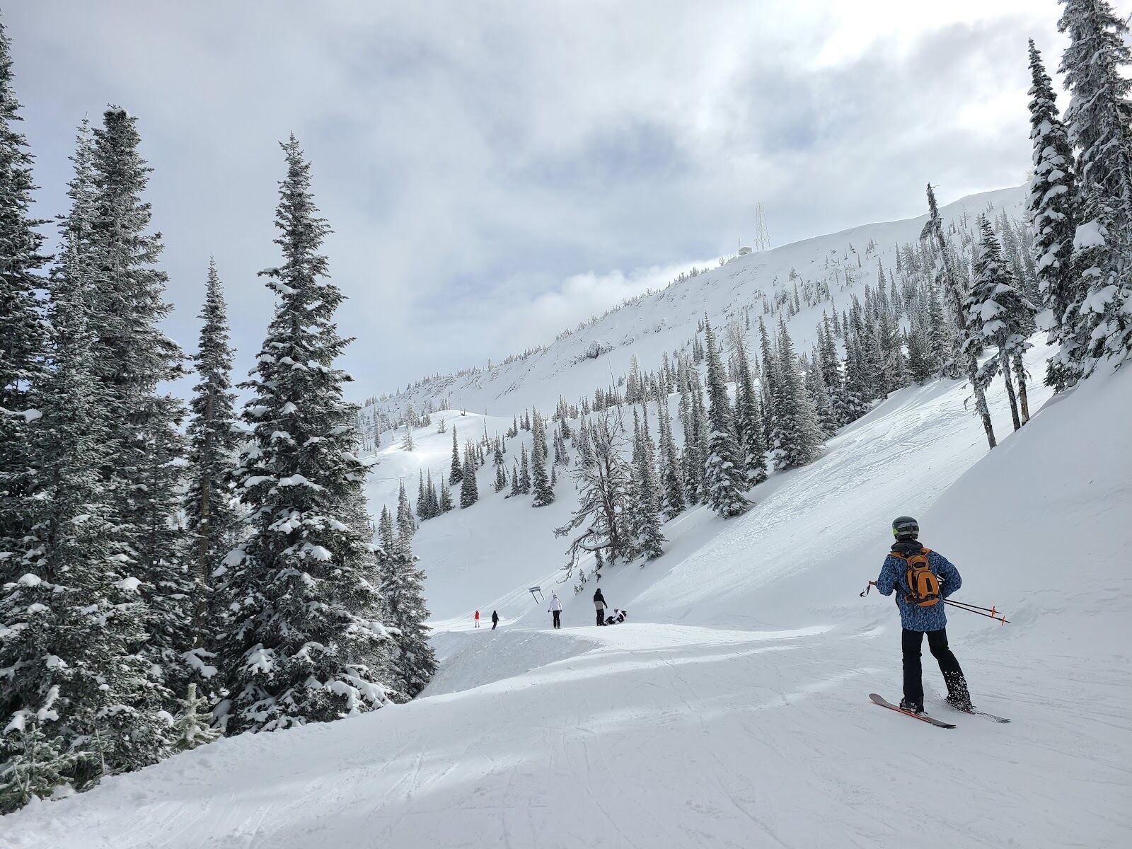 Snow covered trees and steeper terrain at Mission Ridge ski area