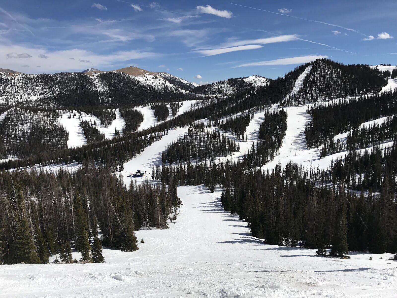 Snowy tree lined slopes at Monarch Mountain on Monarch Pass in Colorado
