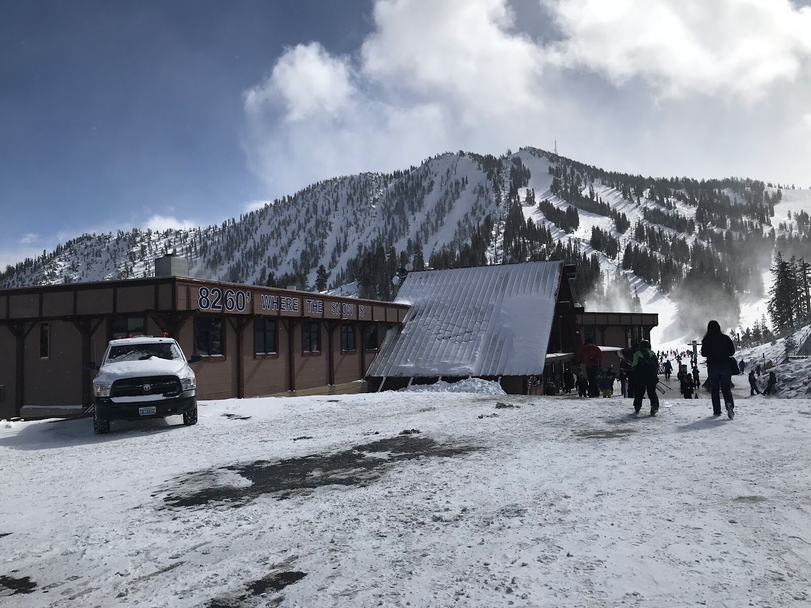 Lake Tahoe visible in the distance from the pistes of Mt Rose