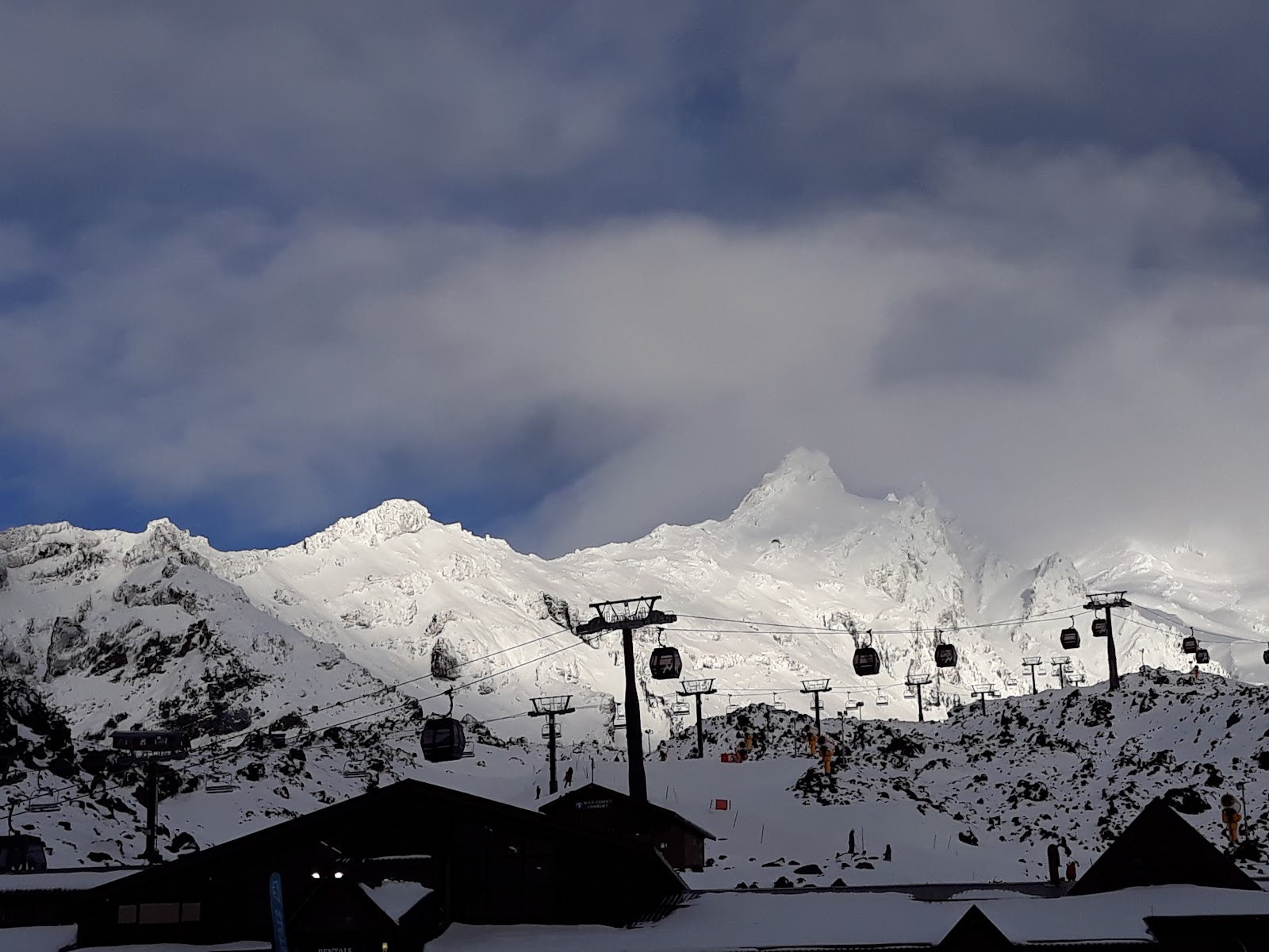 Snow covered volcanic ridges and bowls high on Whakapapa