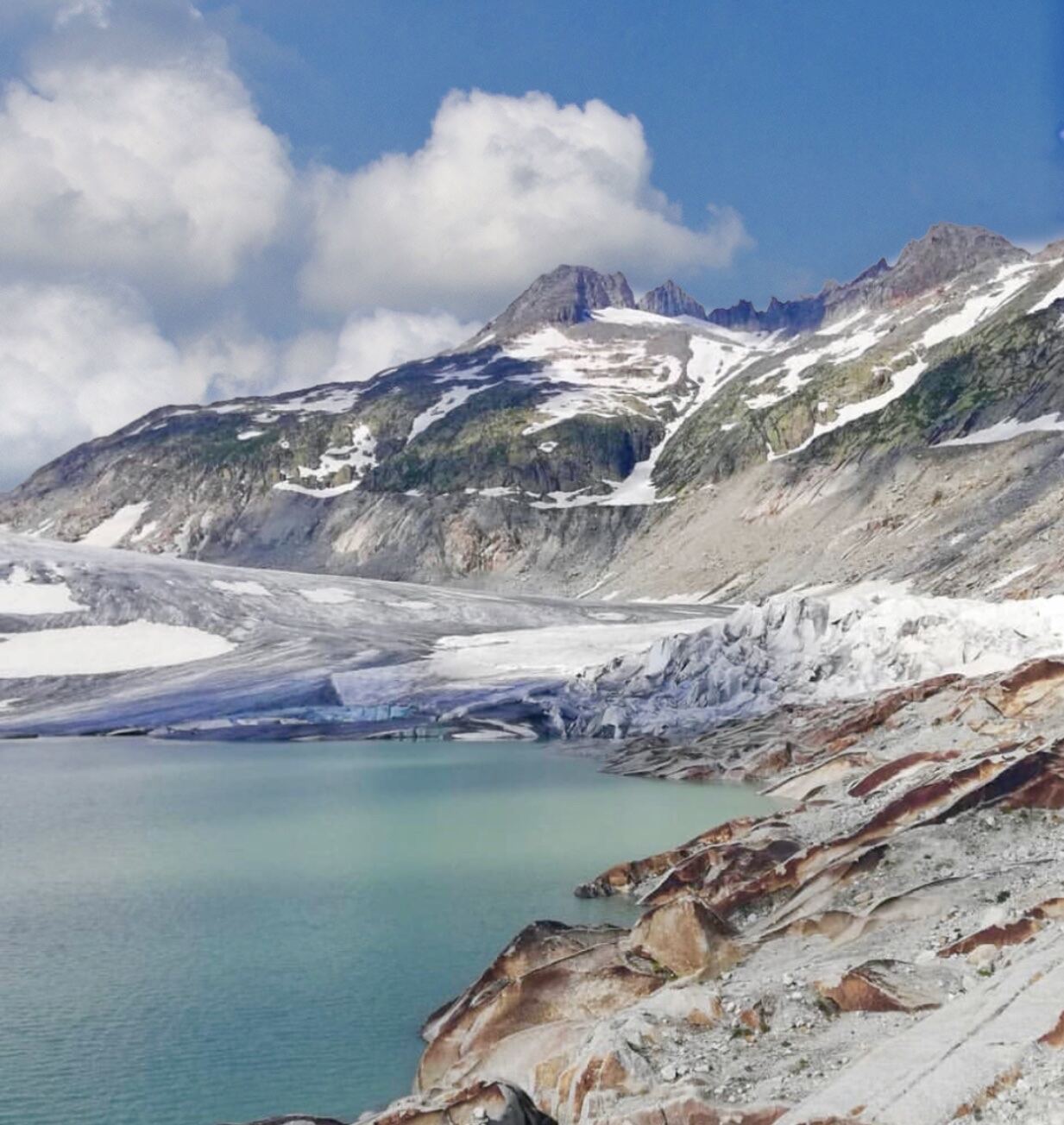 Snowy peaks rising above the upper Goms valley in Valais