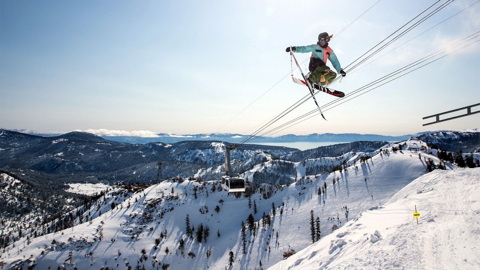 Steep snowy chutes and rocky high alpine terrain above Palisades Tahoe