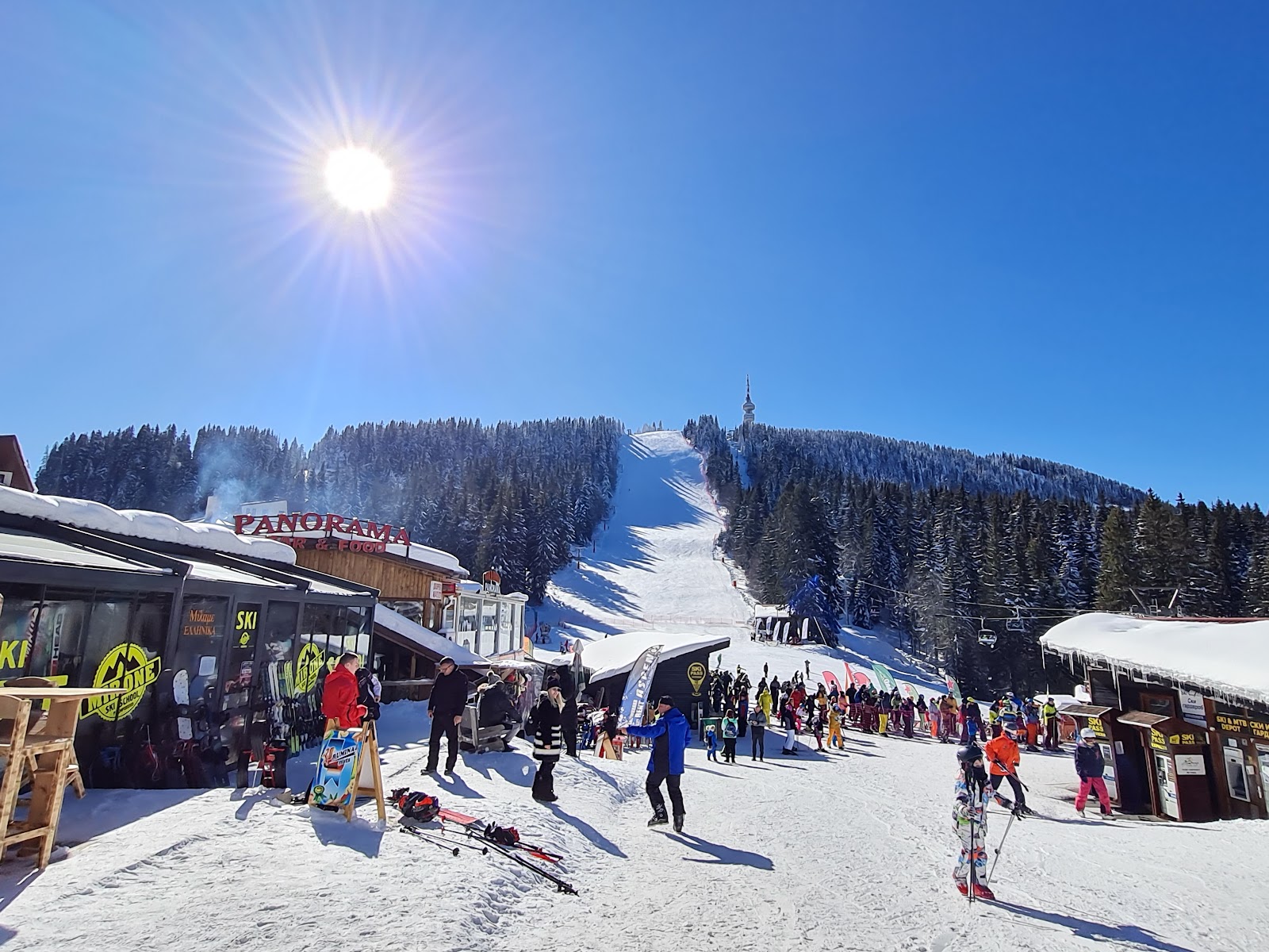 Chairlifts and pine forest on the Pamporovo ski area