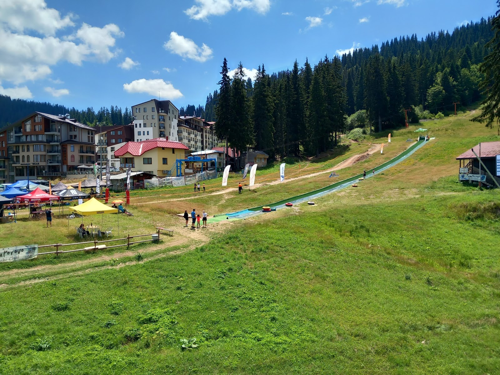 Snow covered runs winding through forest at Pamporovo