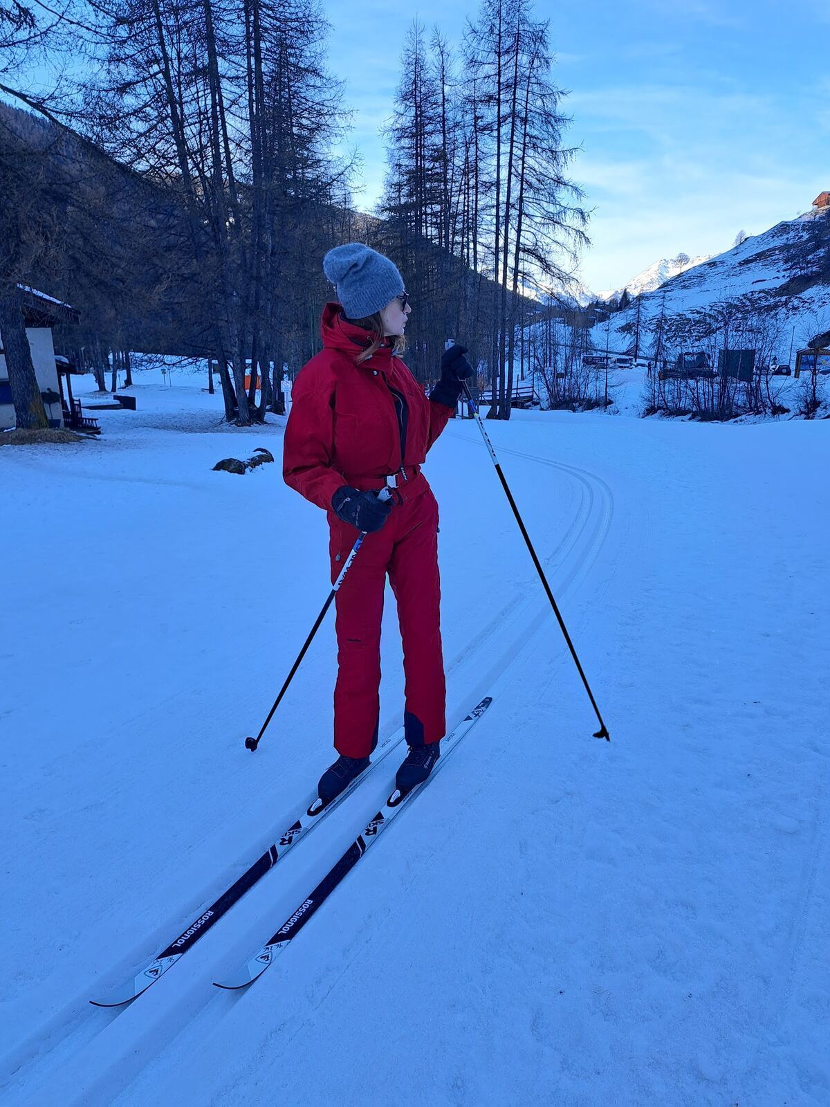 A snowy nordic trail in the Nancroix valley near Peisey