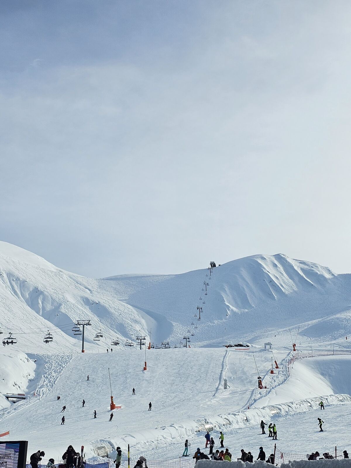 Wide groomed pistes of the Peyragudes ski area in the Pyrenees