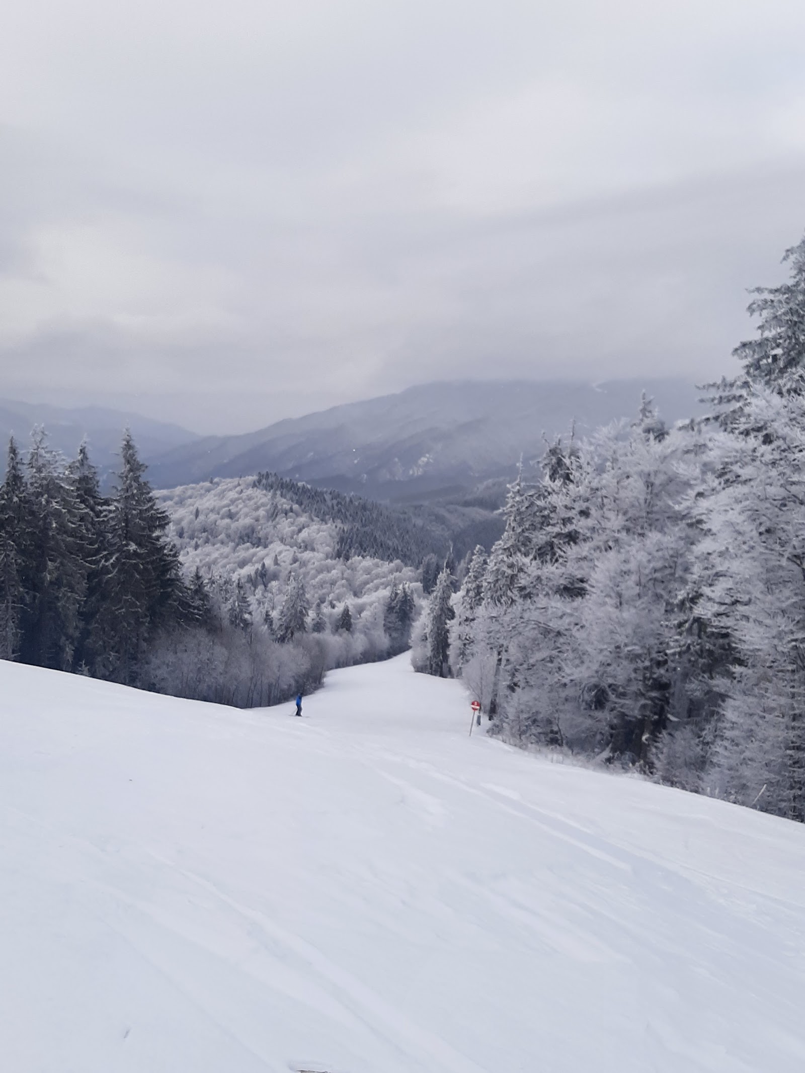 Snowy peaks and ski terrain near Predeal in the Romanian mountains