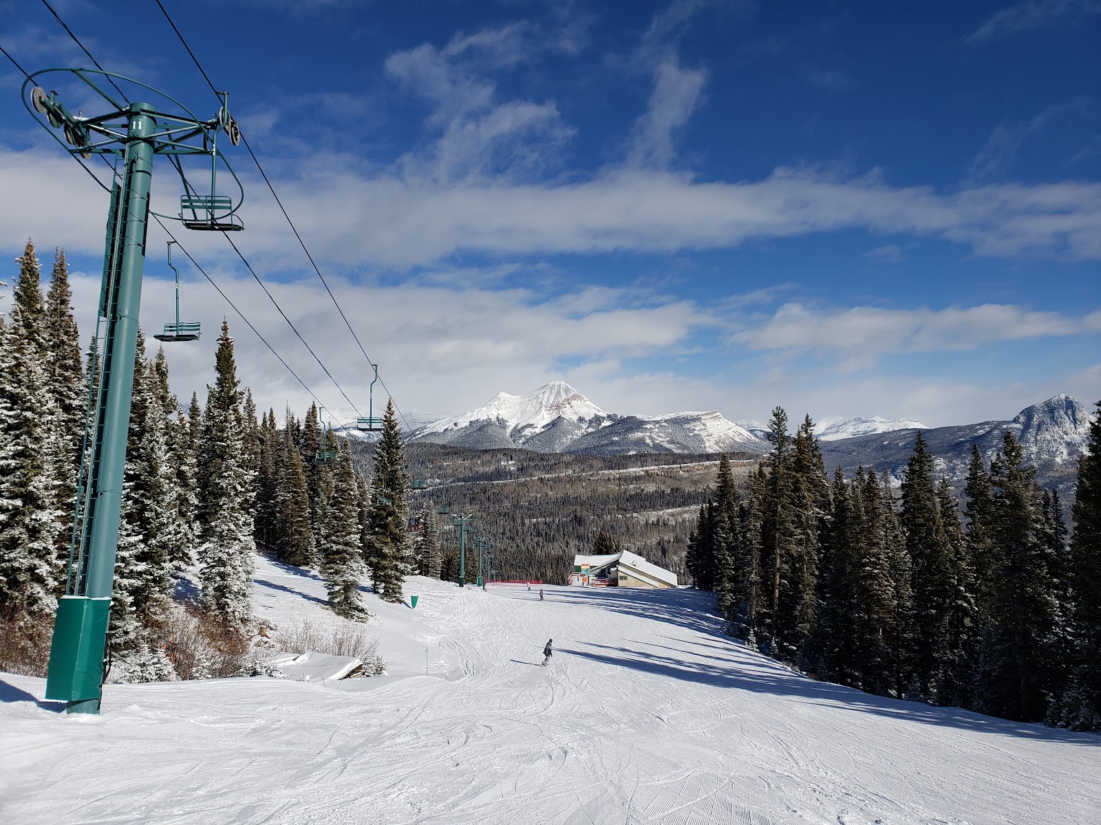 A family skiing gentle terrain on an uncrowded Colorado mountain