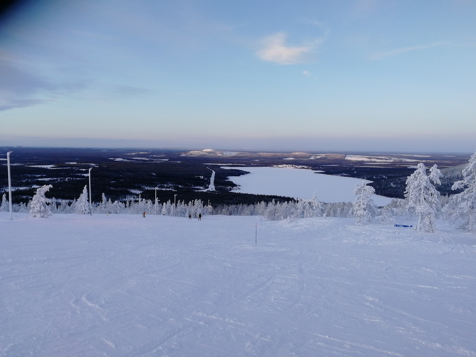 Soft tree skiing in cold dry snow on the fell at Pyha