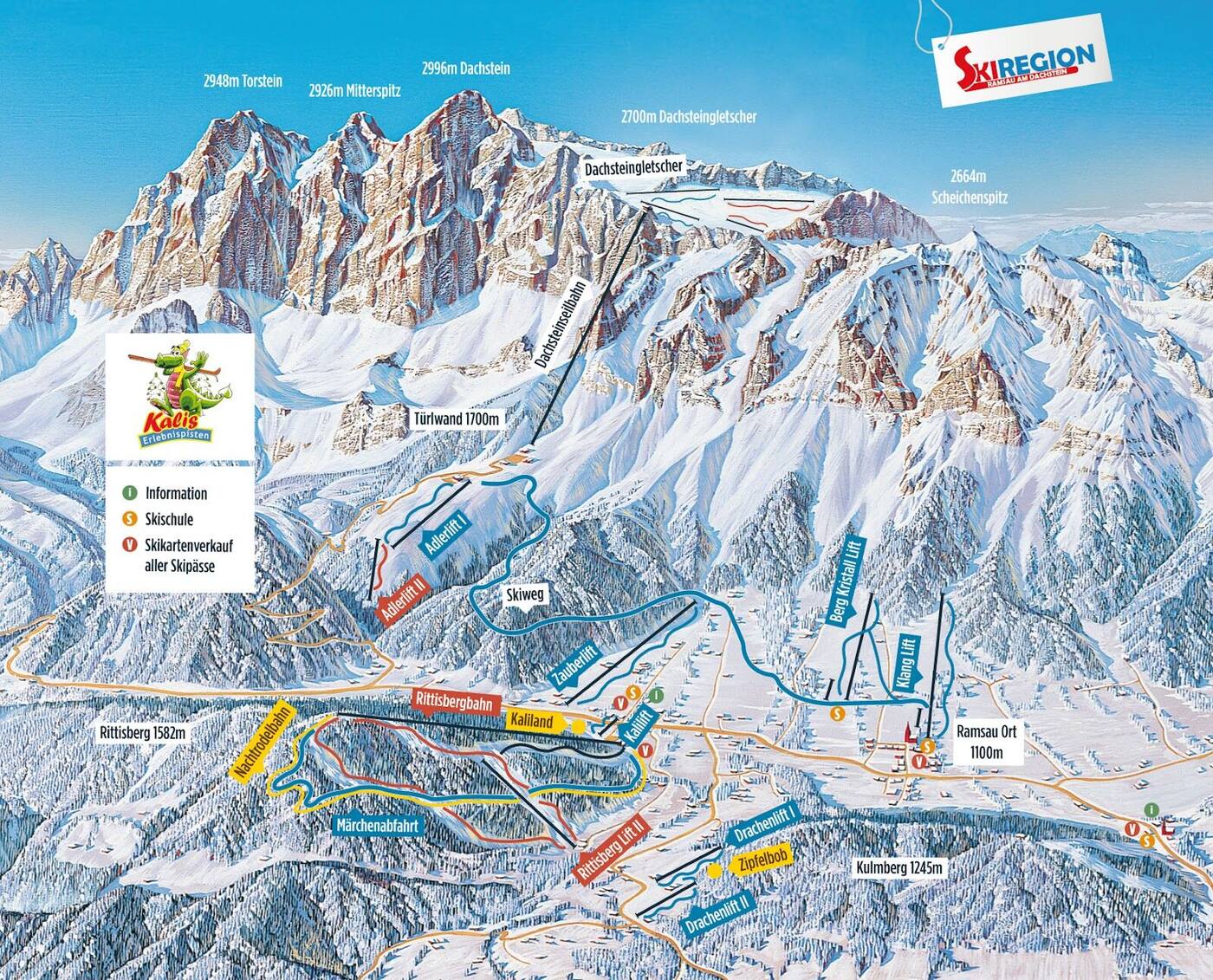 Cross country skier on a groomed trail across the Ramsau plateau under the Dachstein