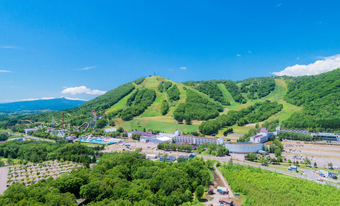 Snowy tree lined slopes across the three peaks of Rusutsu Resort in Hokkaido