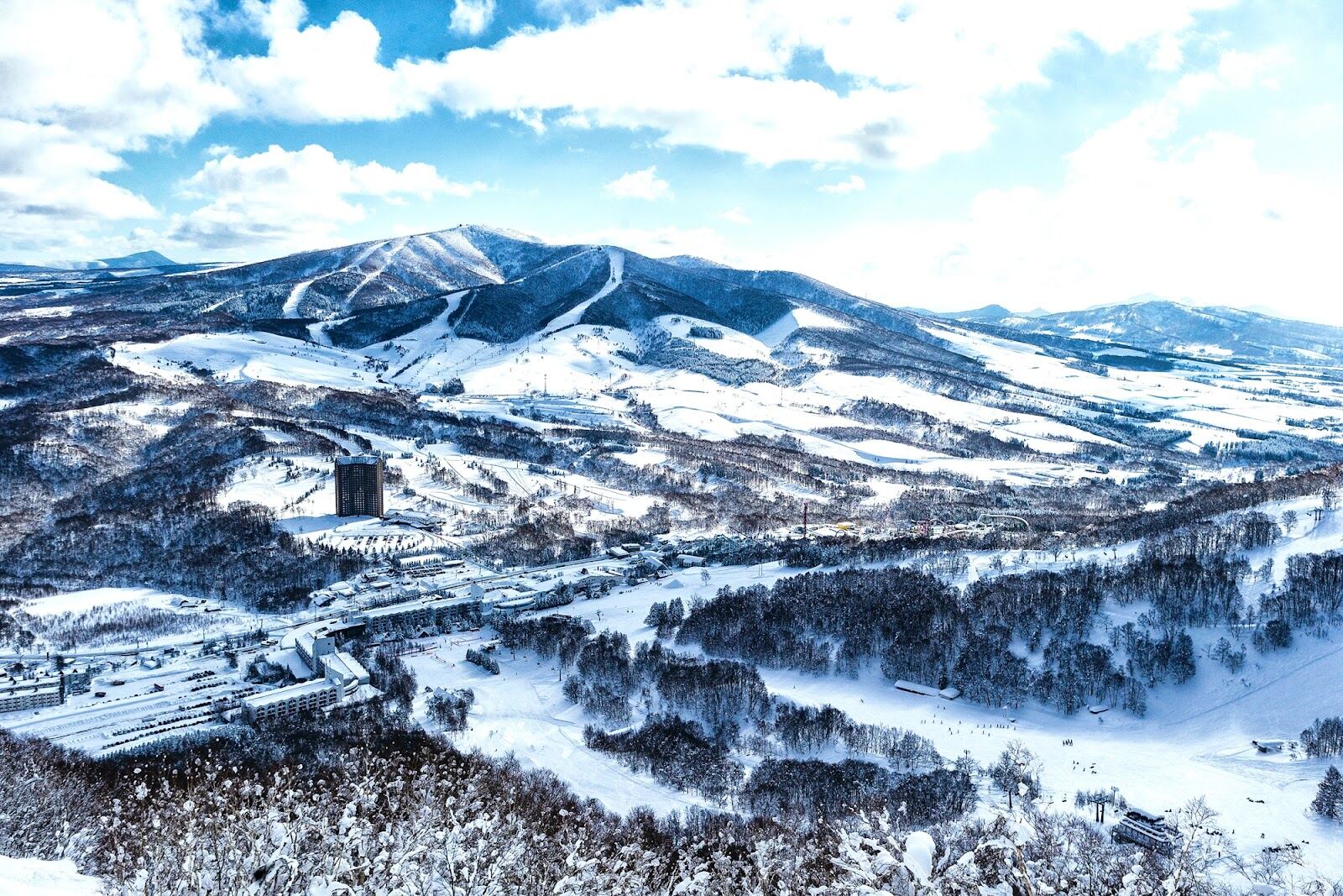 The large resort hotel complex at the base of Rusutsu in winter