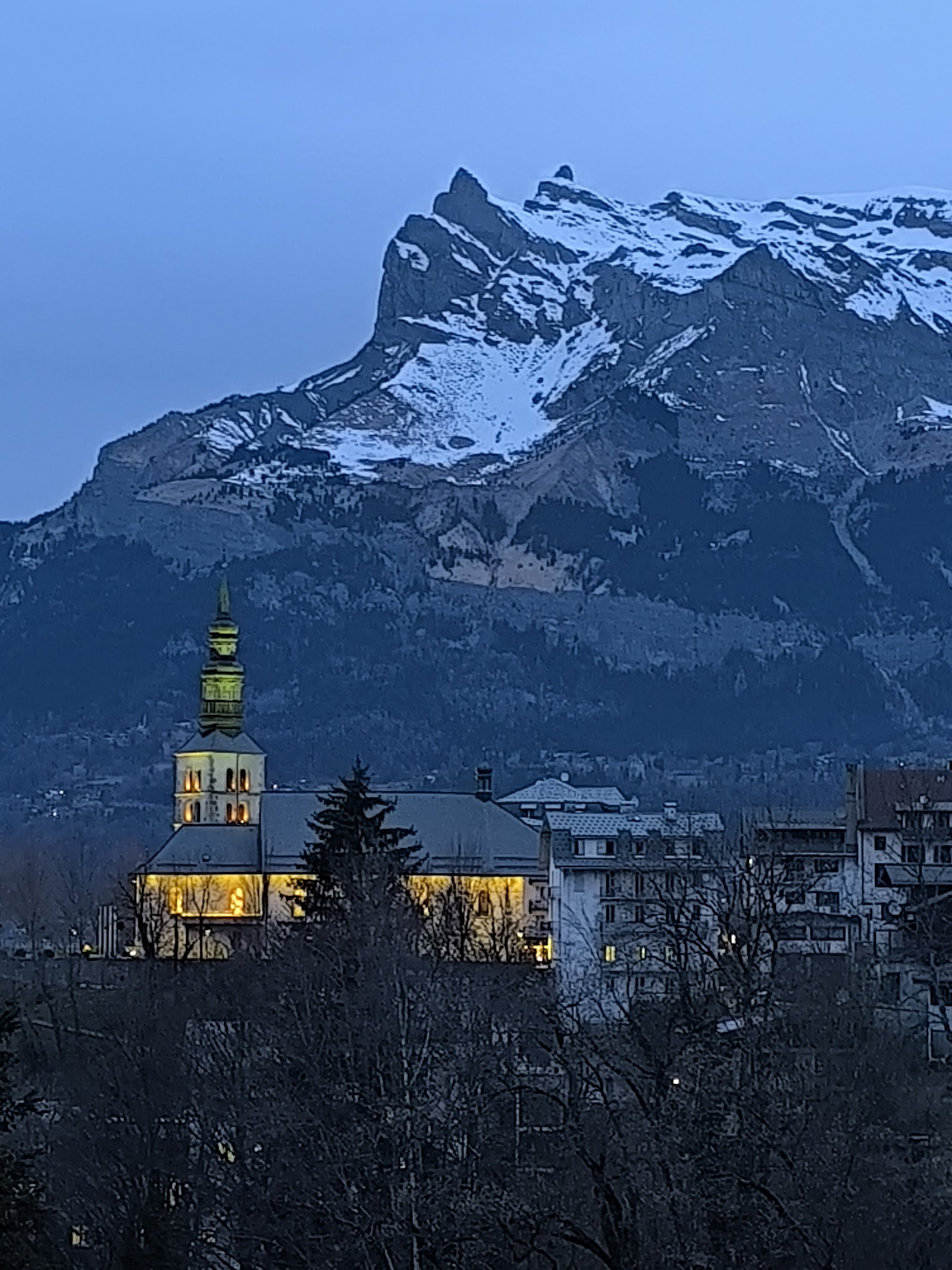 Saint Gervais belle epoque town under Mont Blanc in winter