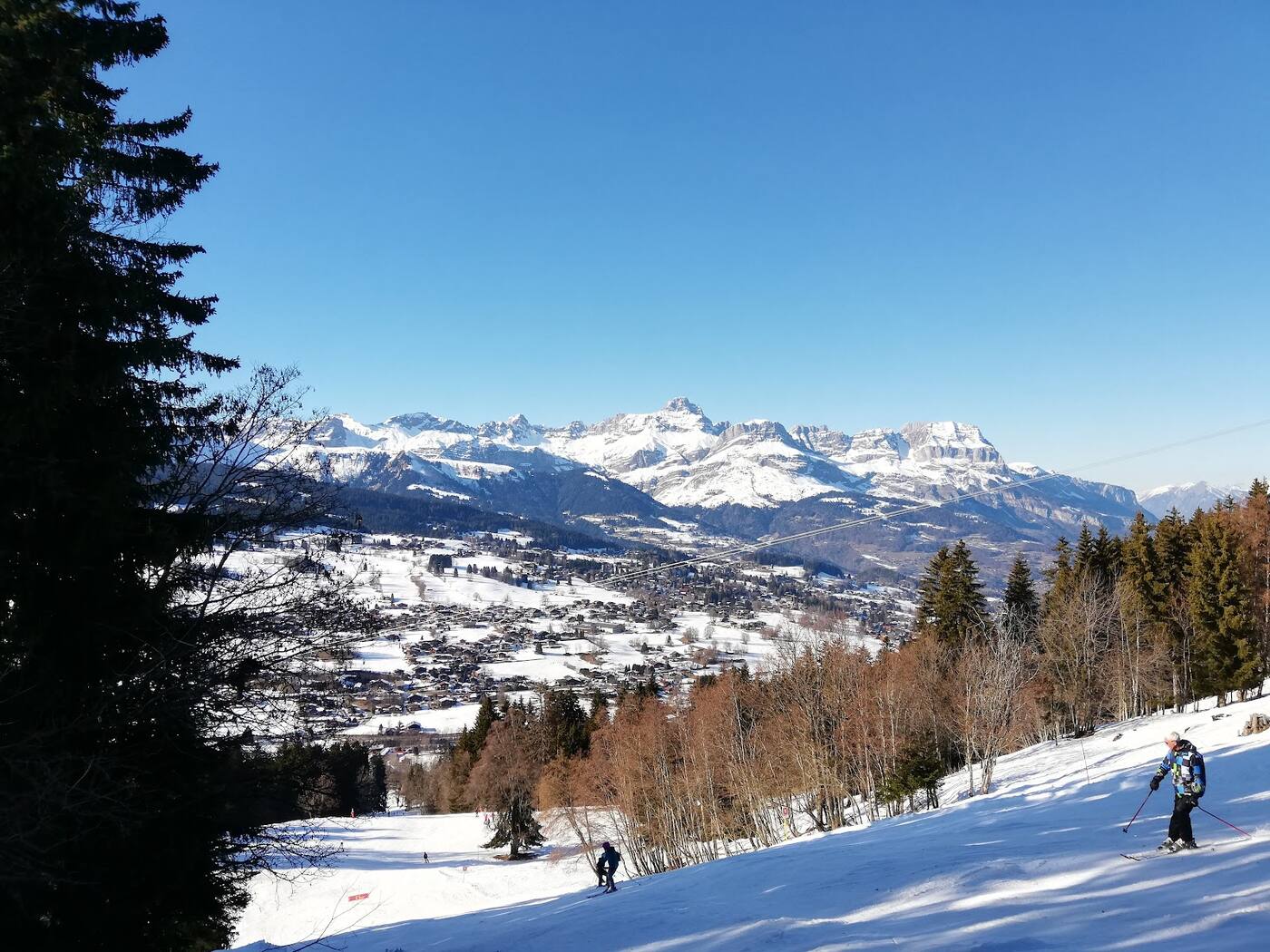 Mont Blanc rising above the pistes near Saint Gervais