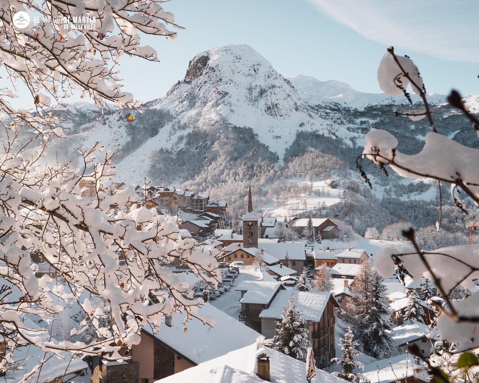 The old stone village of Saint Martin de Belleville under snow