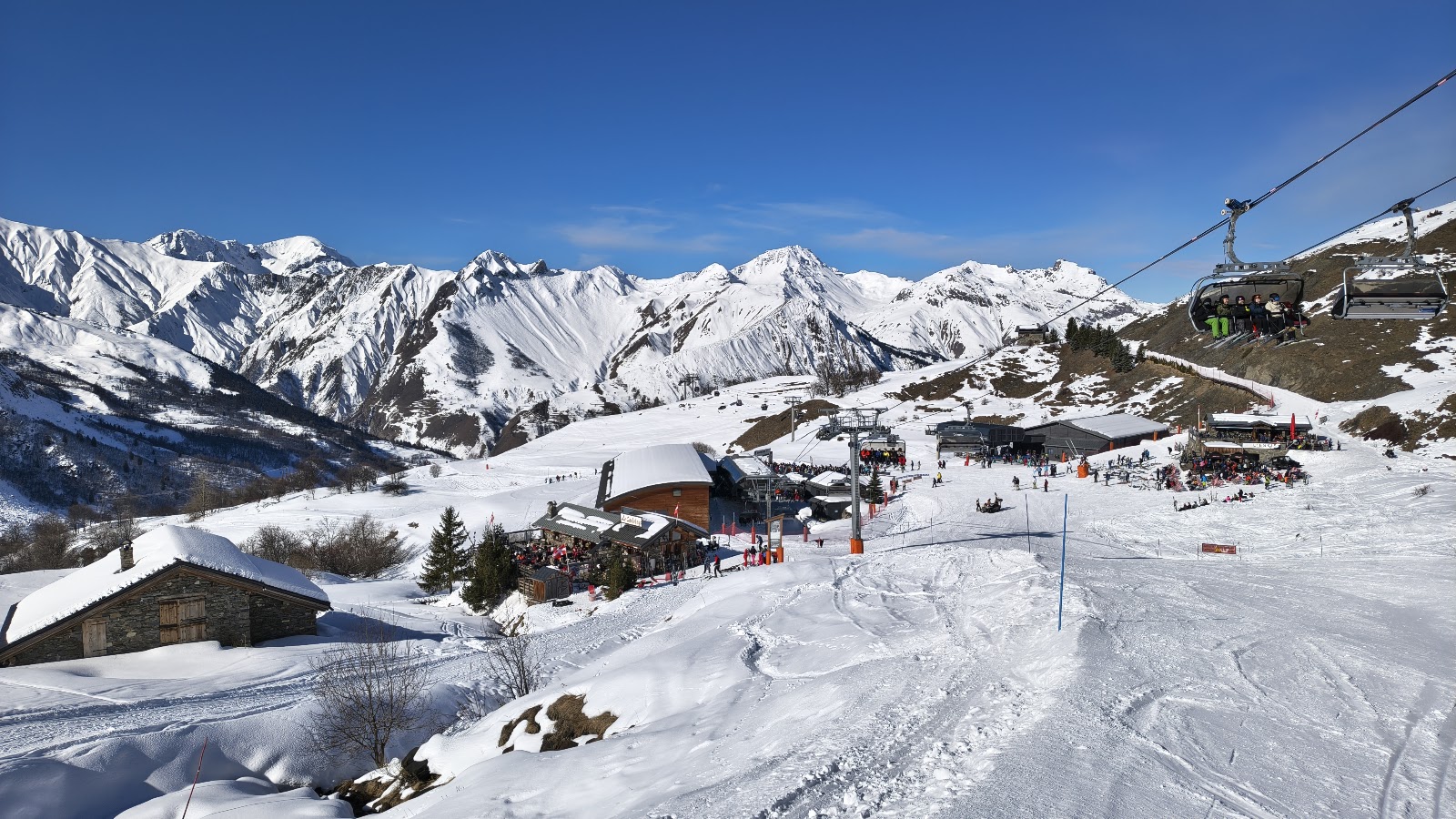 Traditional Savoyard chalets in the snow at Saint Martin de Belleville