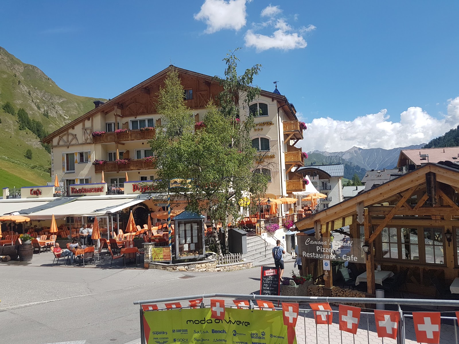 The high slopes of the Silvretta Arena above the duty free village of Samnaun in Graubunden Switzerland
