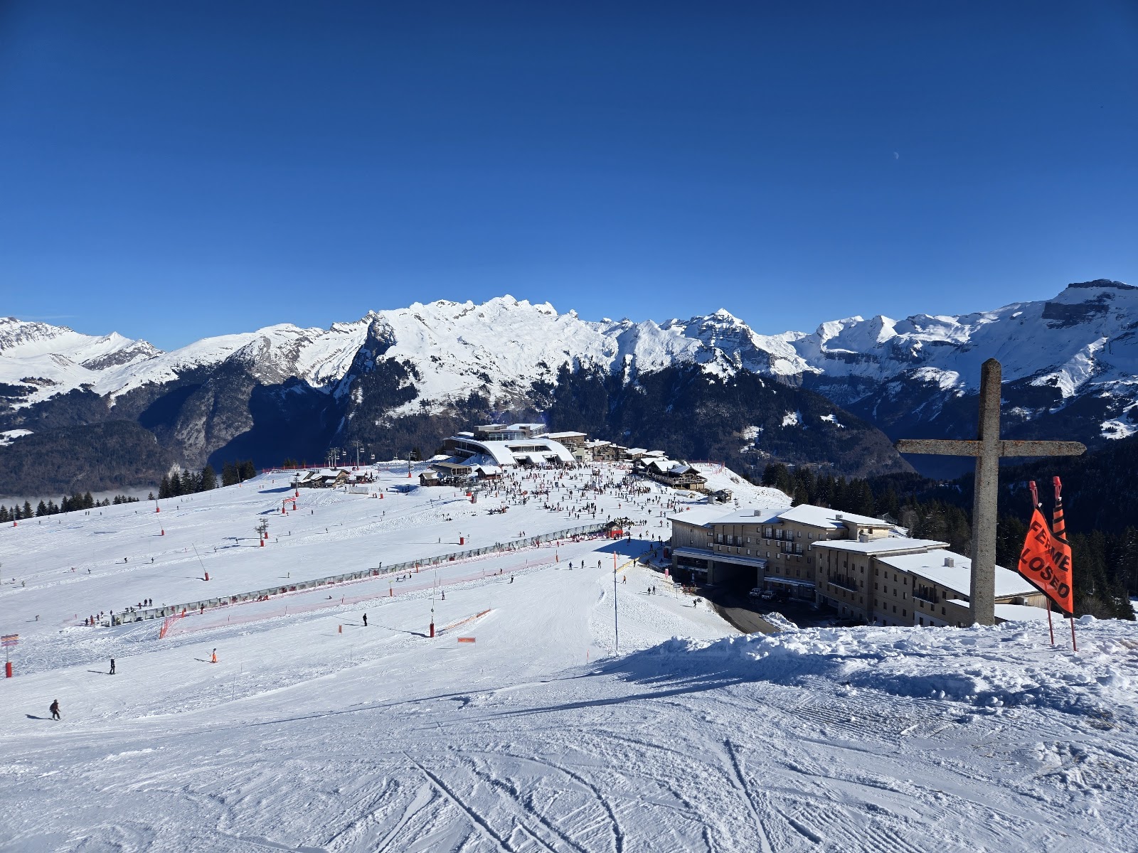 Samoens medieval market town under winter snow