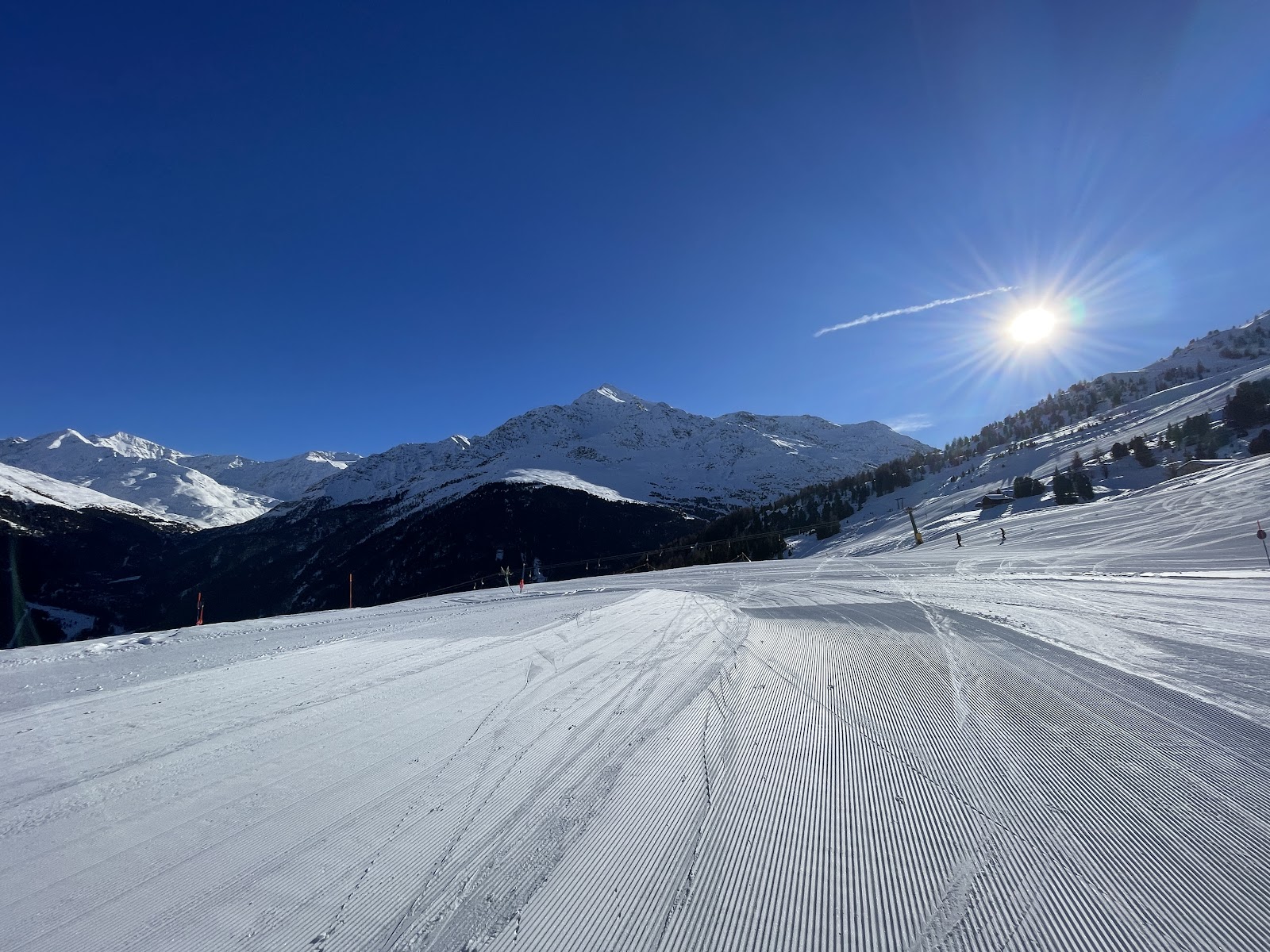Empty north facing pistes above Santa Caterina Valfurva in deep winter