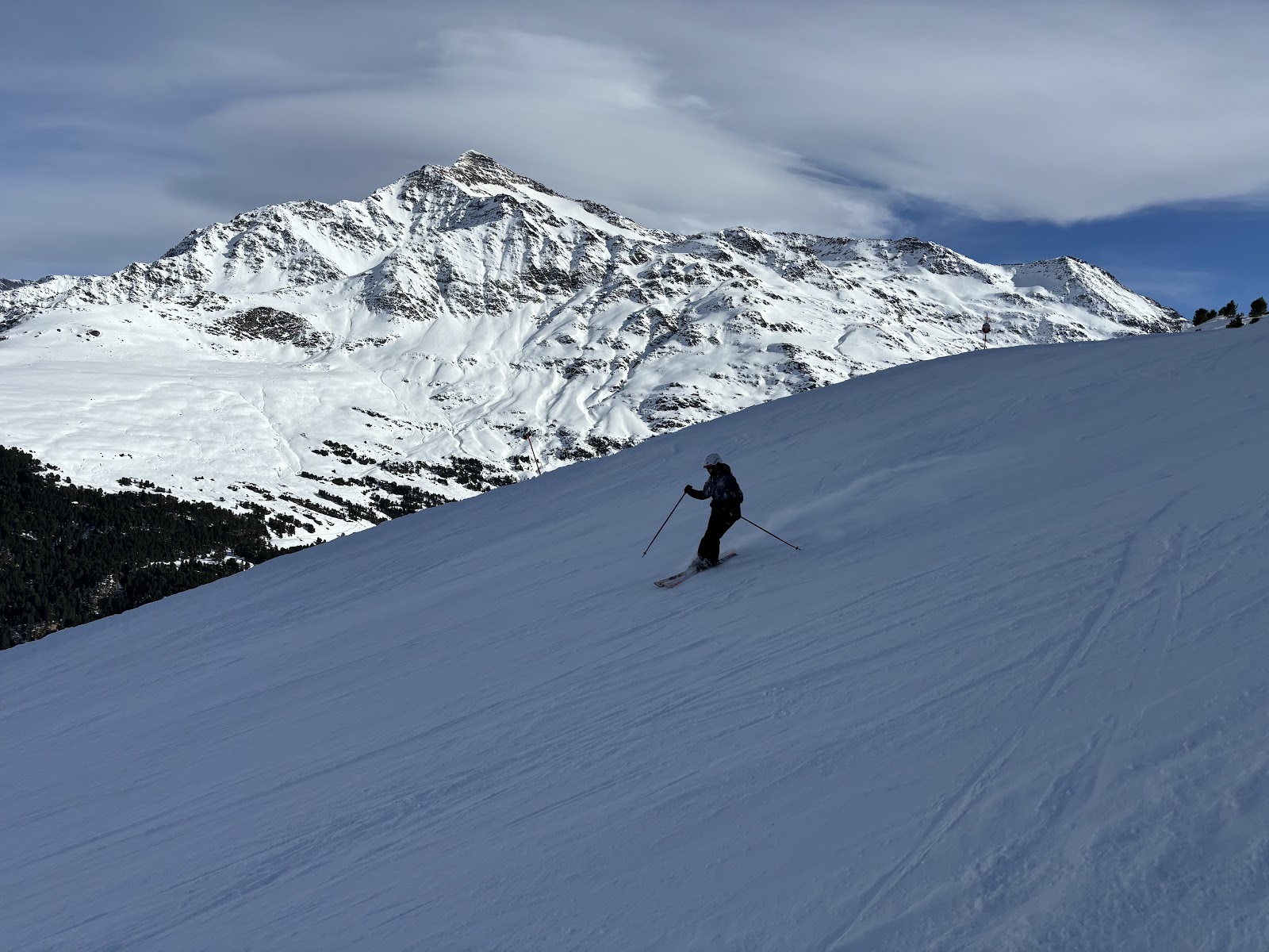 Snow covered village of Santa Caterina ringed by white peaks