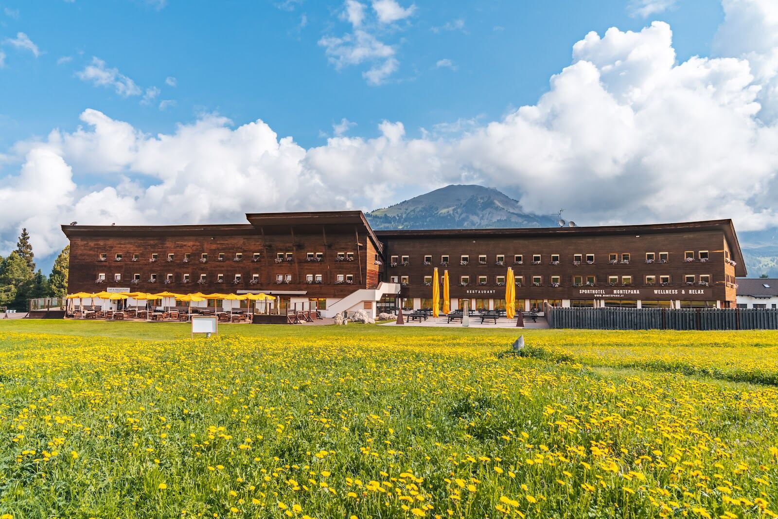 Santa Cristina village in Val Gardena below the Dolomite peaks in winter