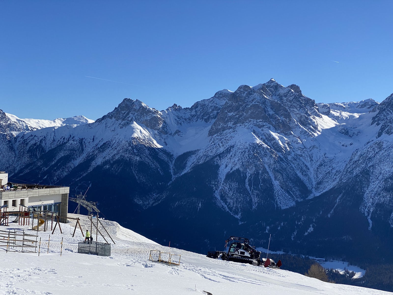 Snow covered Engadine peaks ringing Scuol