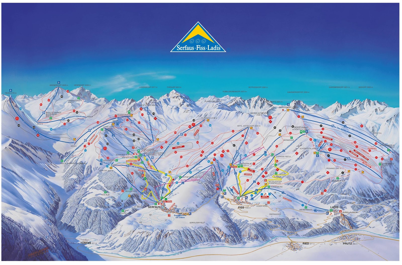 The sunny high plateau of Serfaus Fiss Ladis above the Inn valley in Tyrol