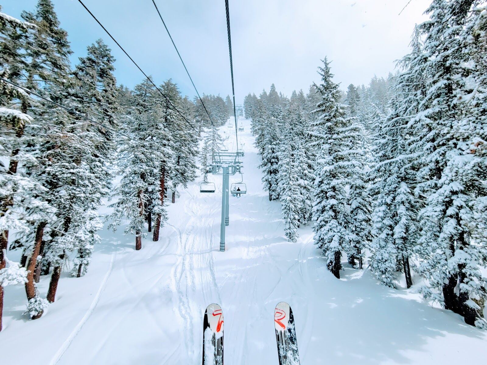 Family on a groomed run at Sierra at Tahoe