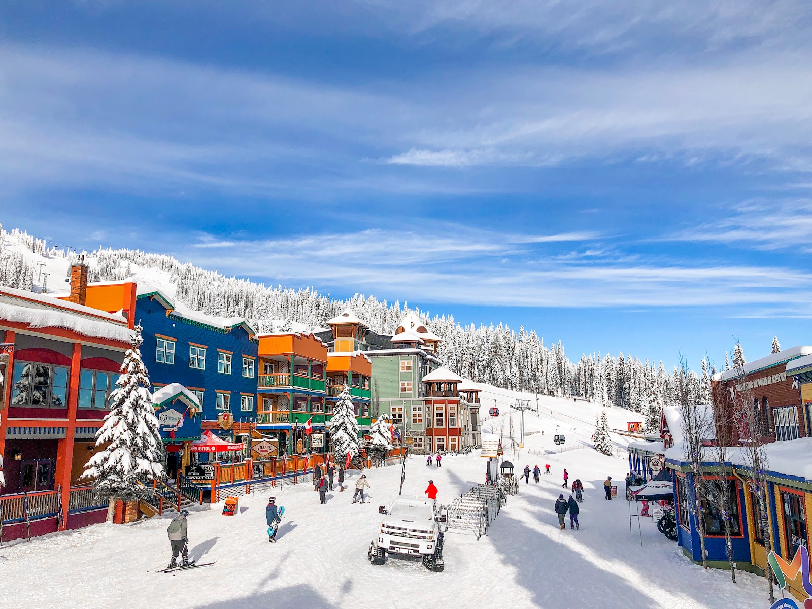 Sunny groomed front side slopes above the SilverStar village