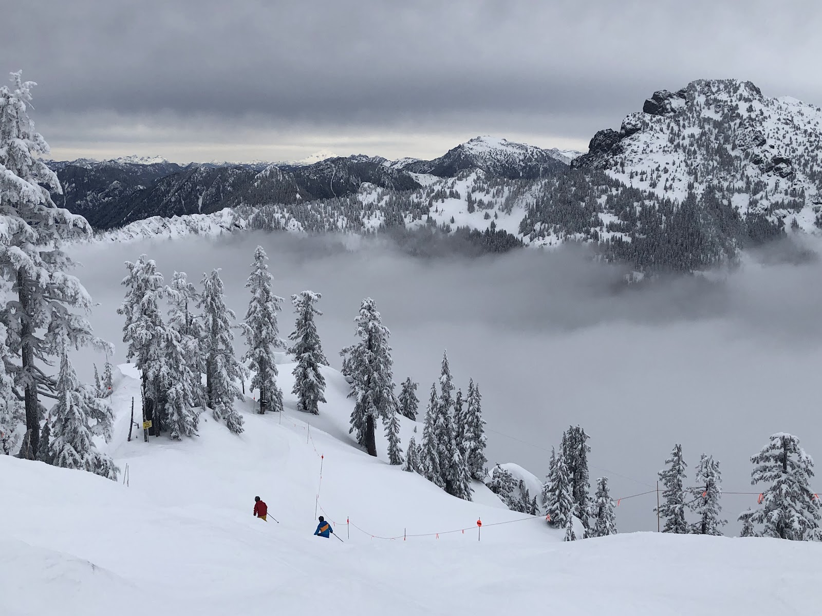 Steep snowy chute and bowl terrain at Alpental at Snoqualmie