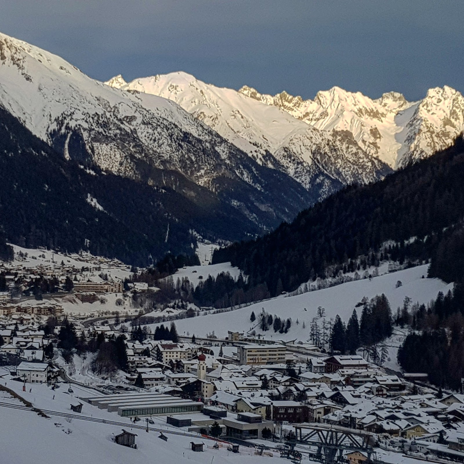 The ski town of St Anton am Arlberg under snow in winter