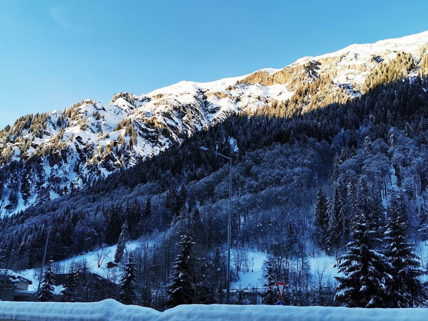 Snowy Tirolean rooftops in the St Anton valley