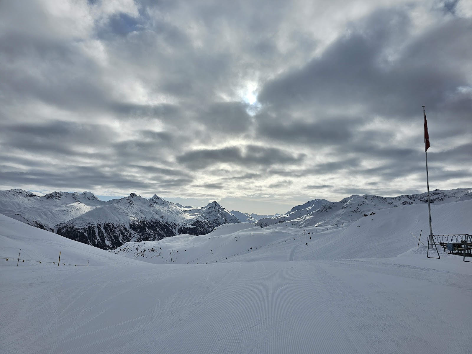 Evening light over the peaks ringing St Moritz