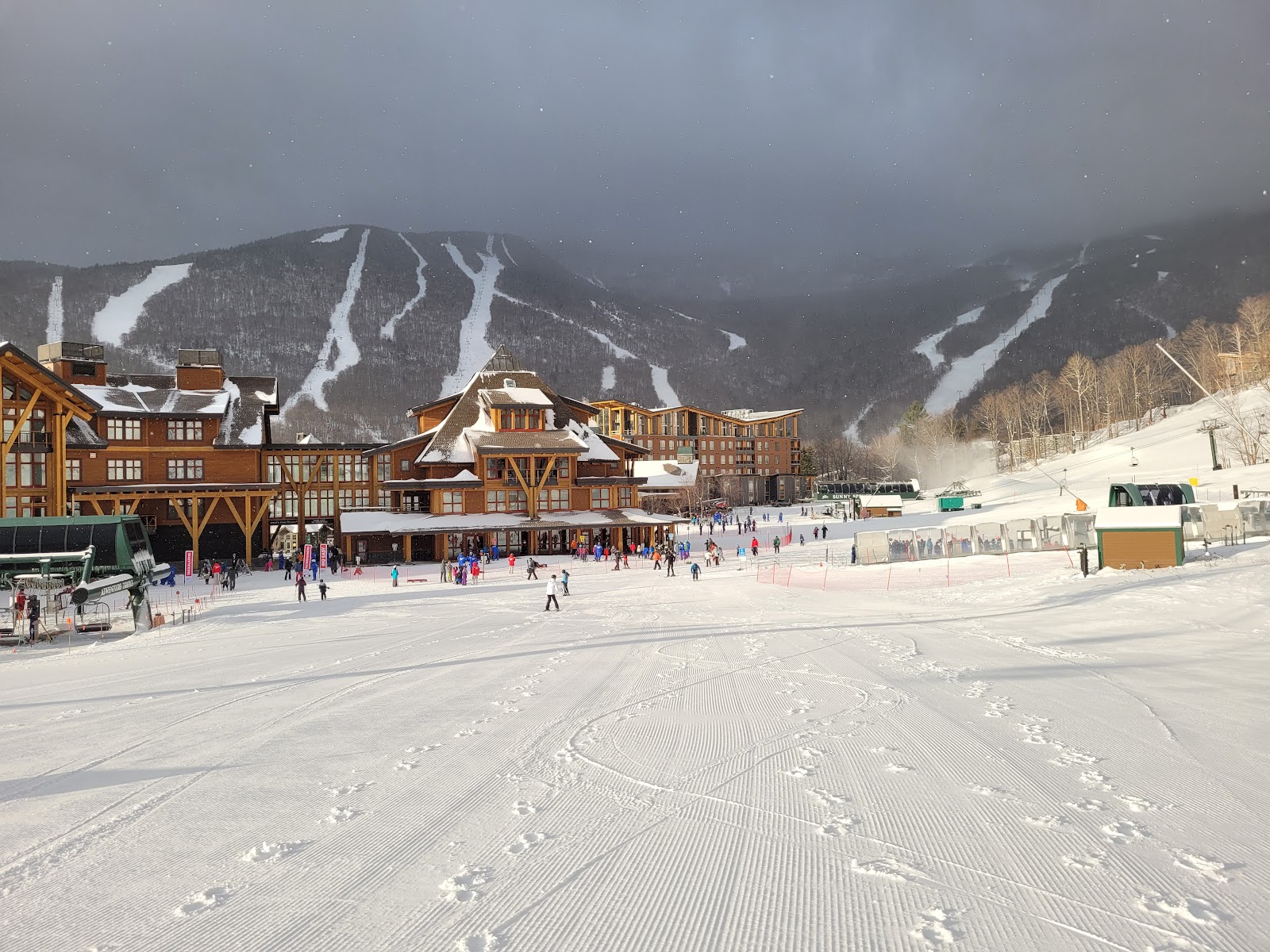 Snowy slopes and trees on Mount Mansfield above Stowe Vermont