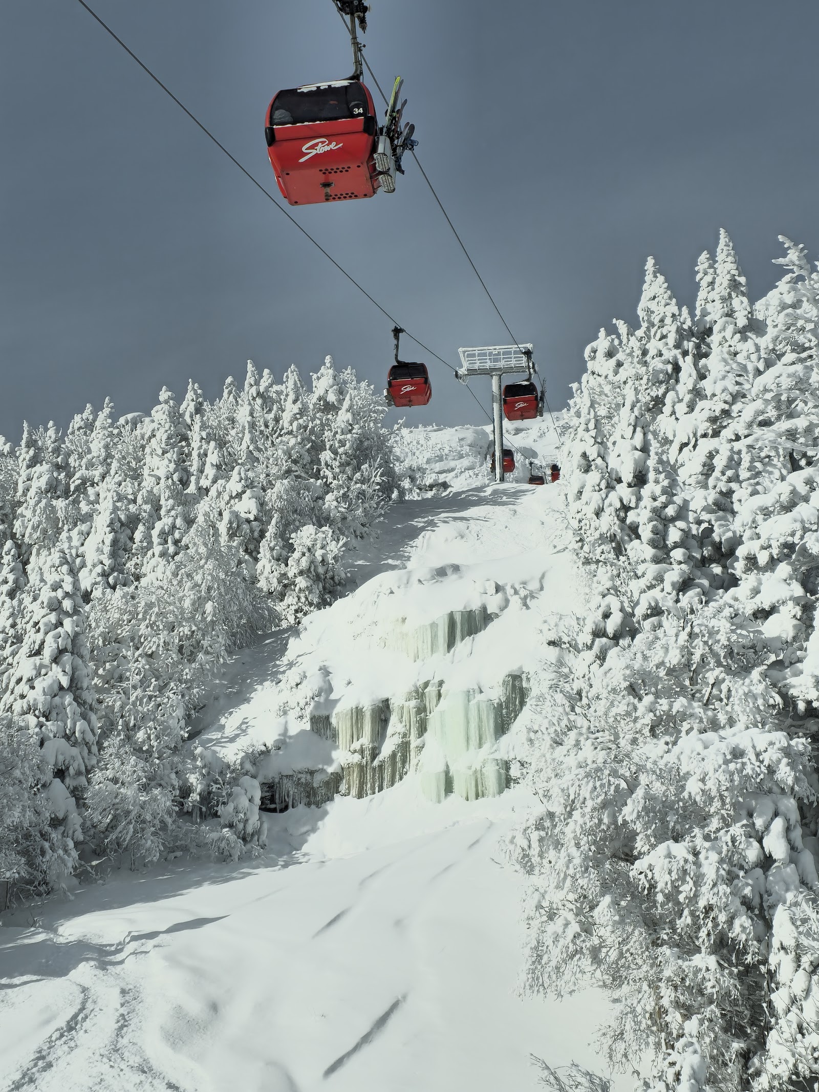 The Spruce Peak base village at Stowe in winter