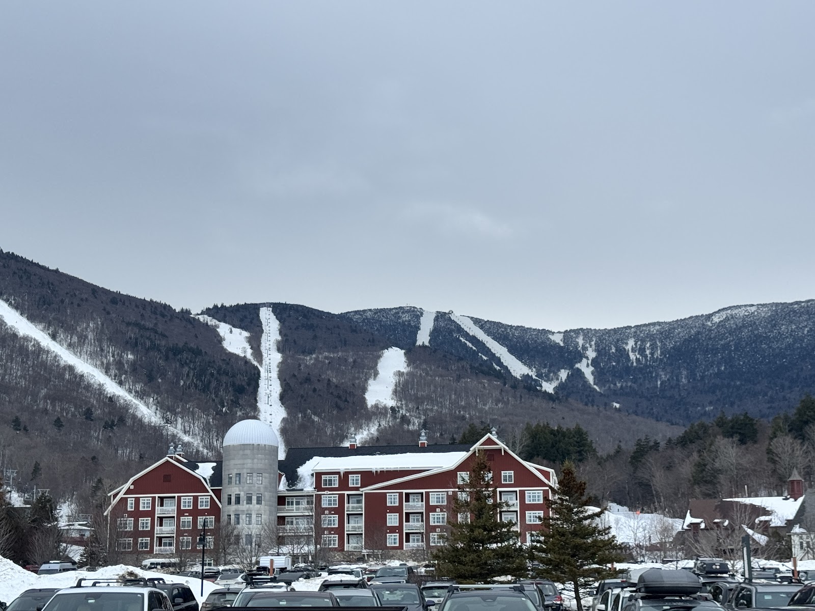 Snow covered Vermont mountains under a clear winter sky at Sugarbush