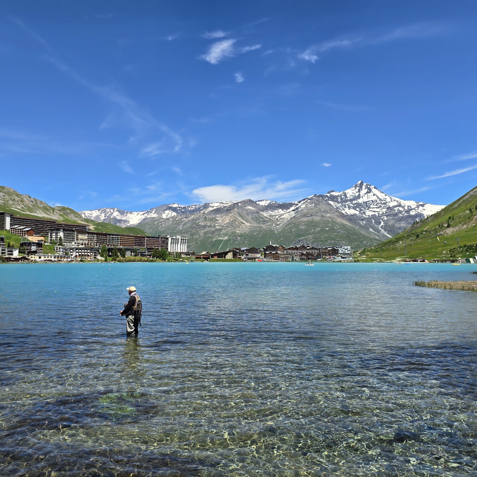 Apartment buildings and lifts of Tignes le Lac in winter
