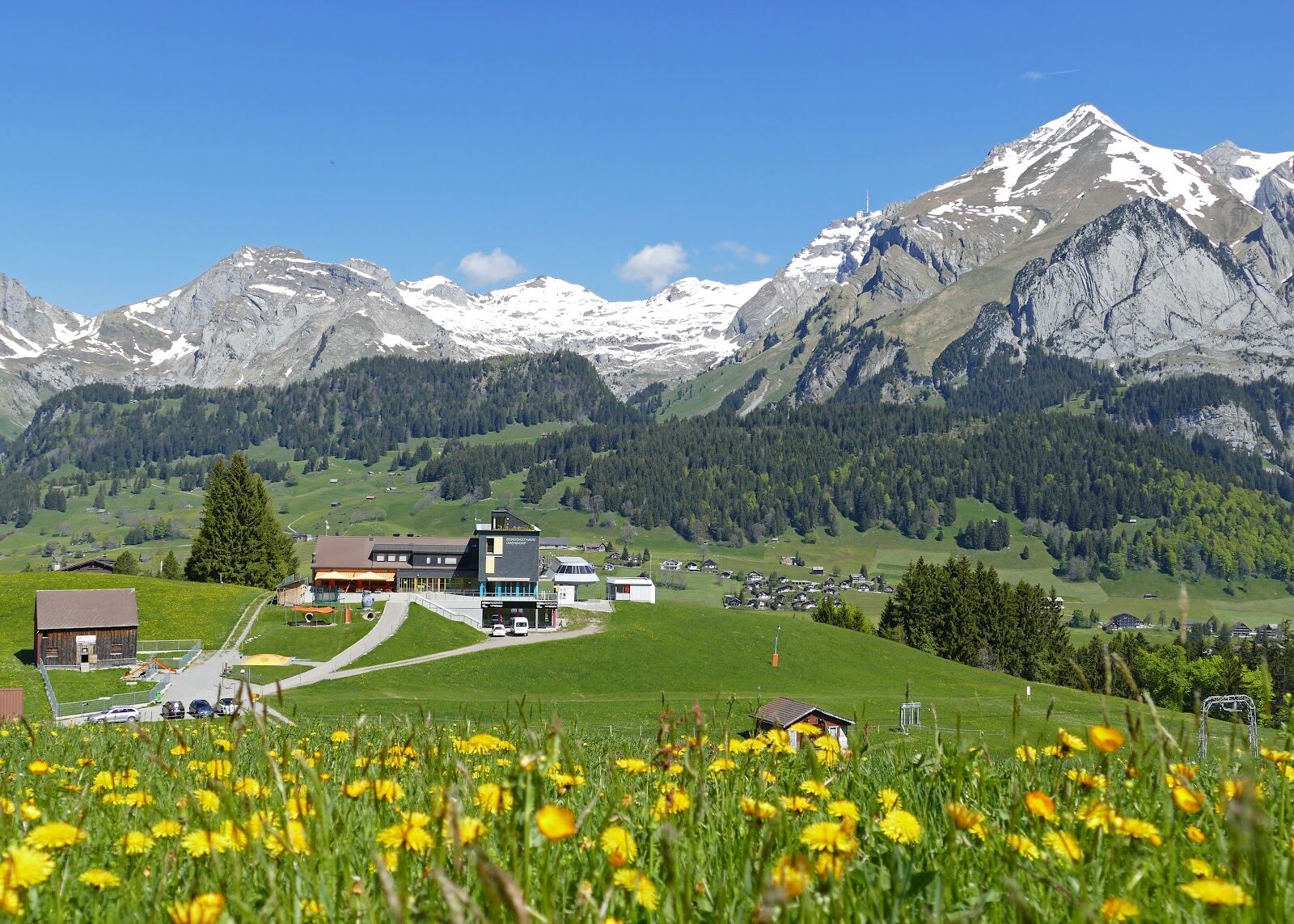 The Toggenburg valley villages beneath the Churfirsten peaks in winter