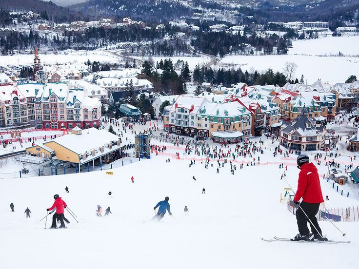 The colorful pedestrian village of Tremblant under snow