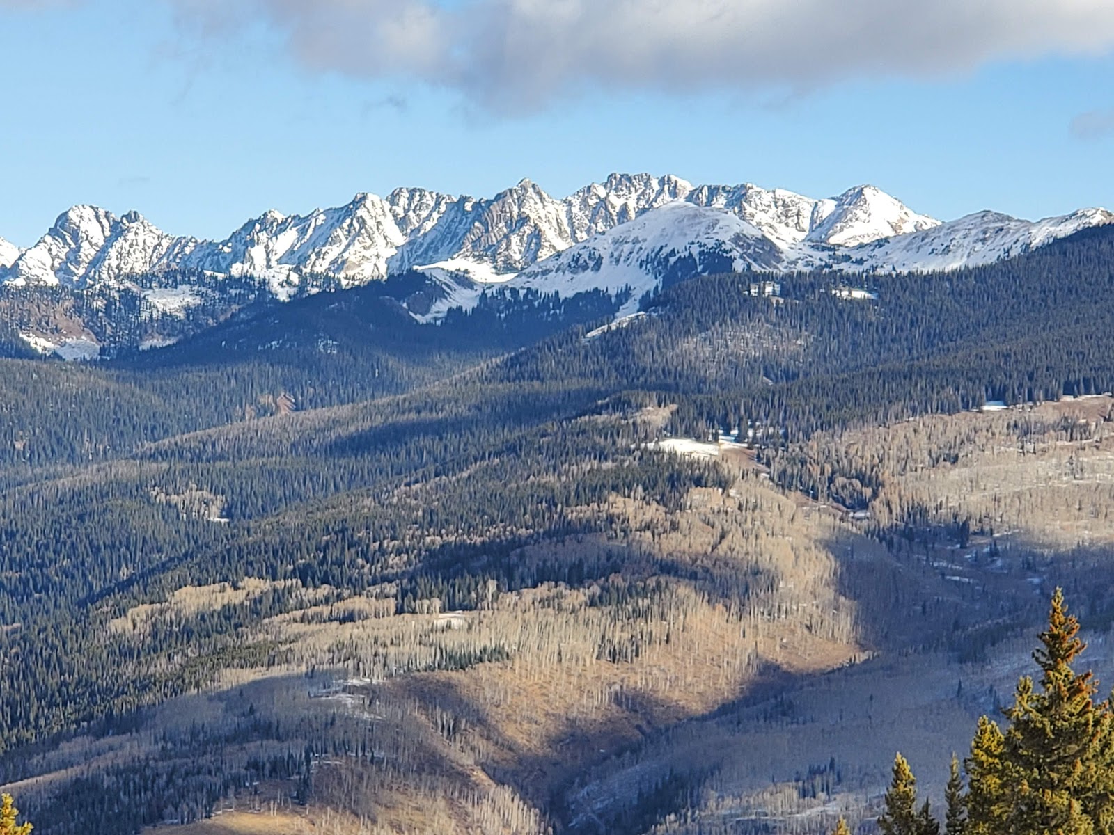 A high speed gondola climbing the front side of Vail mountain
