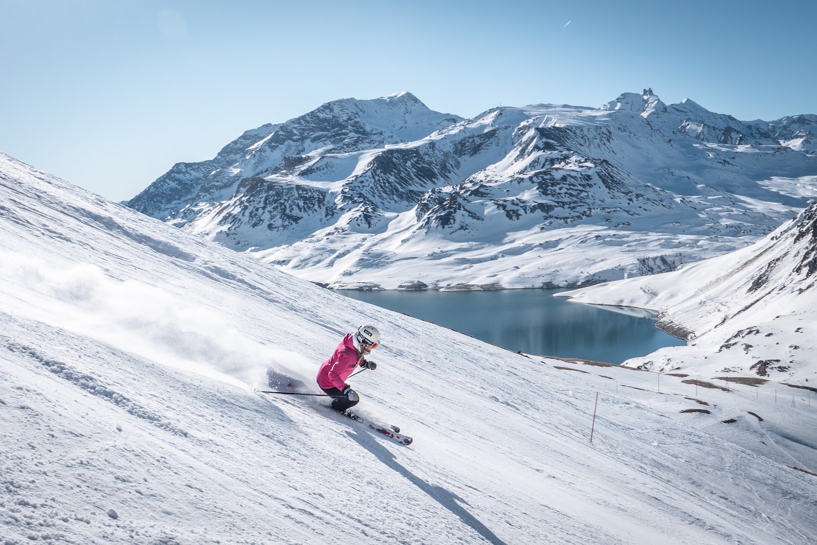 Wide sunny pistes above the villages of Val Cenis